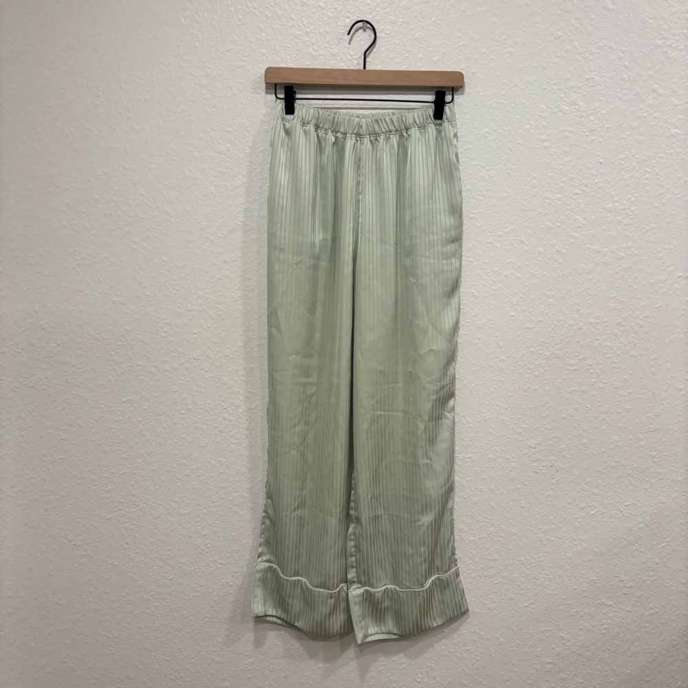 nap loungewear green satin pants
